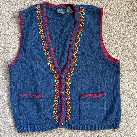 Vintage Beaded Aztec Bohemian Indie Native American Inspired Sweater Vest Size M - Picture 3 of 7